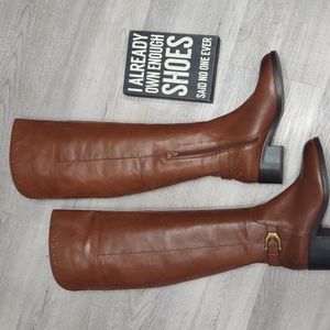Knee high Cognac Brown buckle equestrian leather boots Gibson Latamier Women 6.5